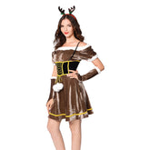 Women Christmas Deer Cosplay Costumes Off Shoulder Sexy Elk Dress Halloween Costumes Elk Costume - INSWEAR